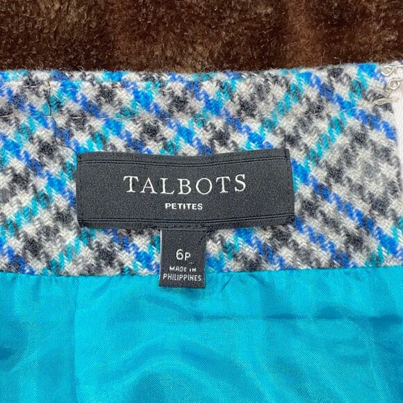 Talbots 6P Blue Houndstooth‎ Plaid Wool Blend Mini Skirt VERY NICE CONDITION - Picture 7 of 9